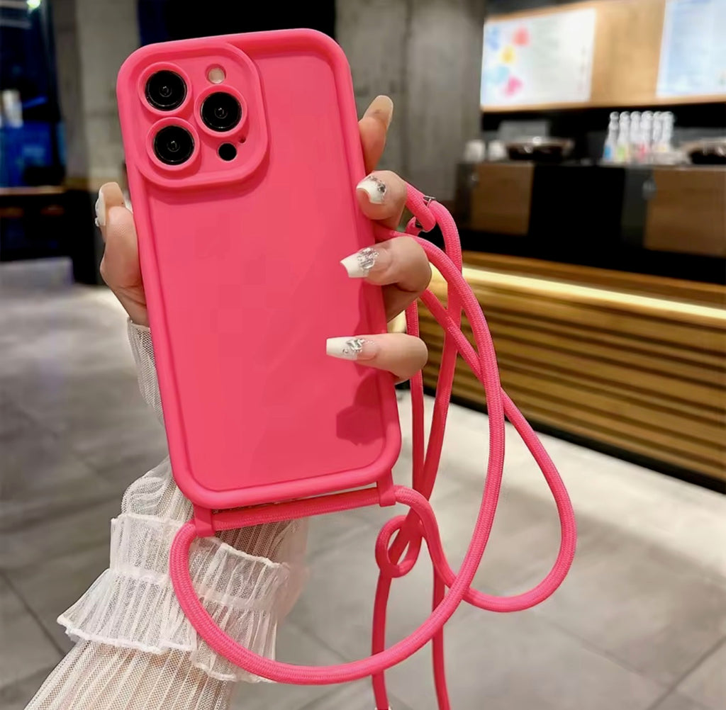 Phone case with crossbody adjustable lanyard strap rope