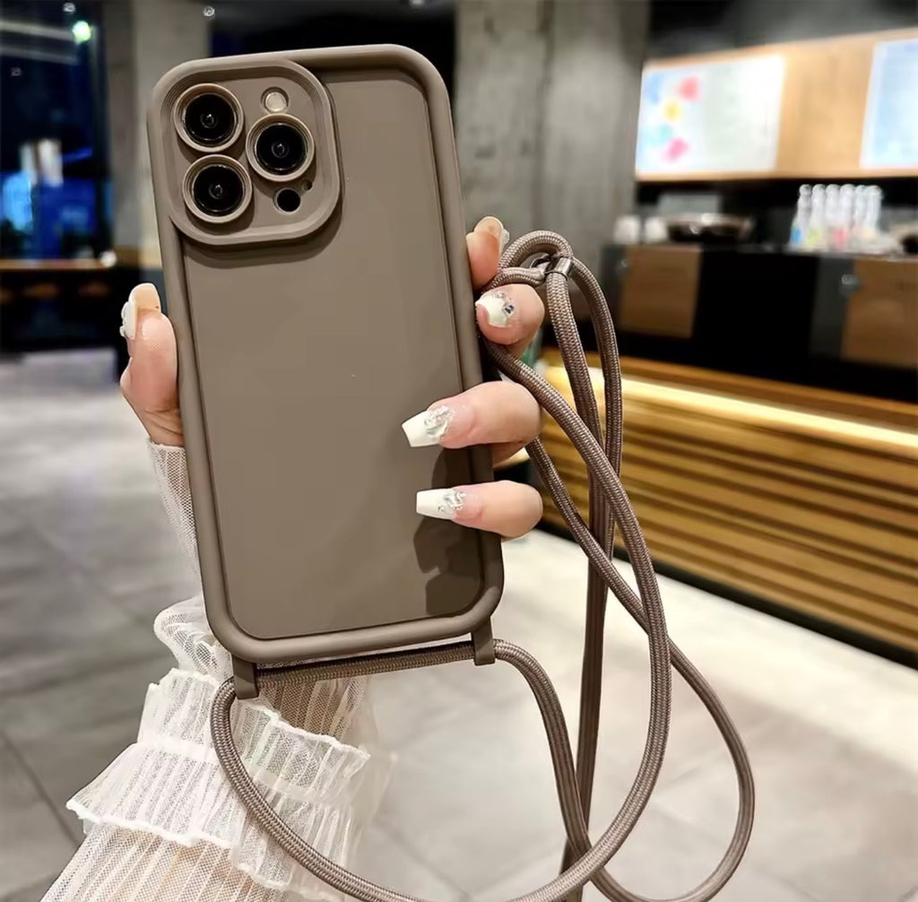 Phone case with crossbody adjustable lanyard strap rope