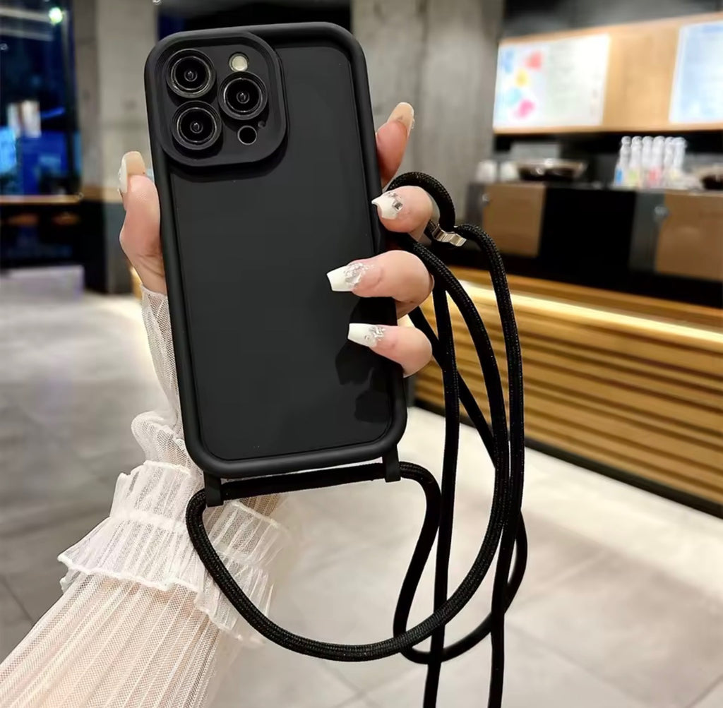 Phone case with crossbody adjustable lanyard strap rope